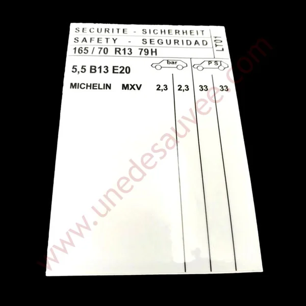 AUTOCOLLANT STICKER PRESSION PNEUS PEUGEOT 205 RALLYE