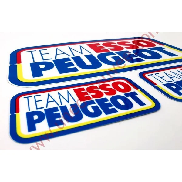 AUTOCOLLANT STICKER ROUGE ET BLEU " TEAM ESSO PEUGEOT " YOUNGTIMER KIT DE 3