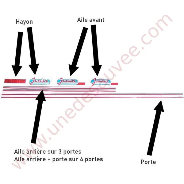 AUTOCOLLANTS STICKERS BANDES LOGOS PEUGEOT 205 JUNIOR 3 ET 5 PORTES KIT COMPLET