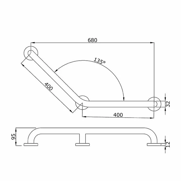 Barre d'appui 135° 3 points en inox