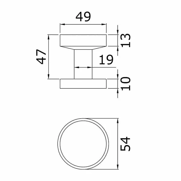 Bouton de porte fixe cylindrique avec carré fileté en inox