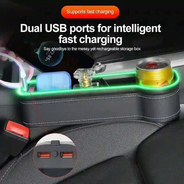Boîte de rangement siège avant voiture LED avec charge USB