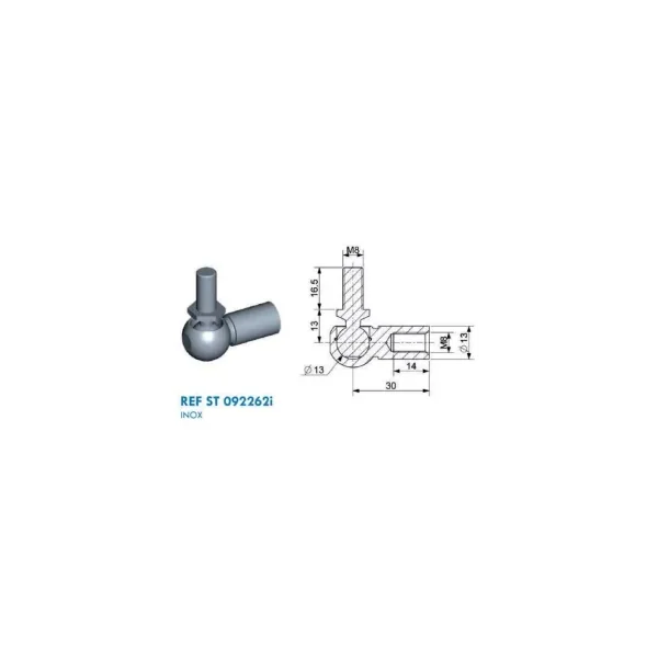 Cage à rotule avec rotule diamètre 13 (chape M8-inox-30mm)