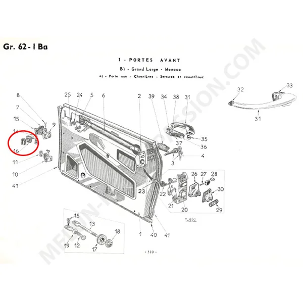 CAOUTCHOUCS CARRES DE PASSAGE DE TIRANTS DE PORTES SIMCA P60