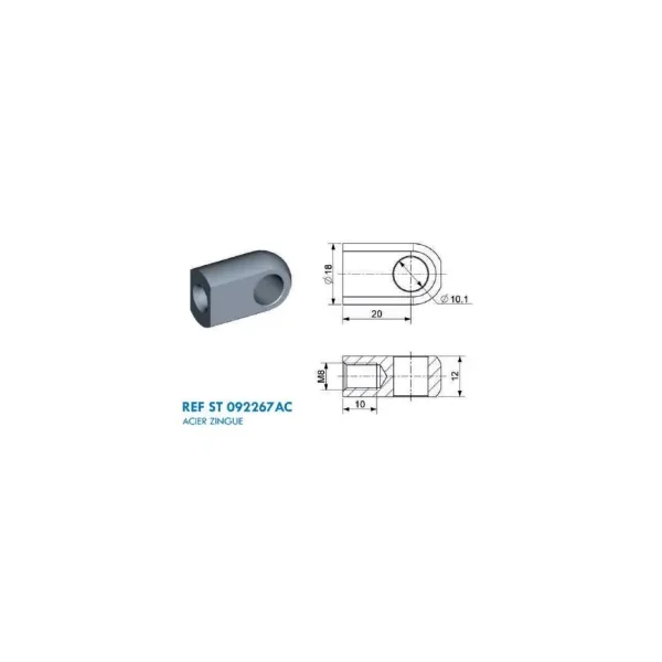 Chape à œil diamètre 10.1 mm (chape M8-Acier-20mm)