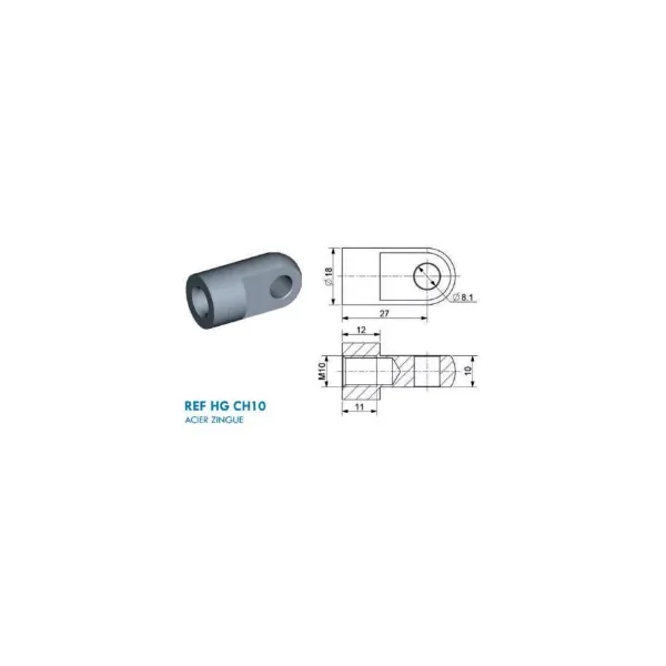 Chape à œil diamètre 8.1mm (chape M10-Acier-27mm)