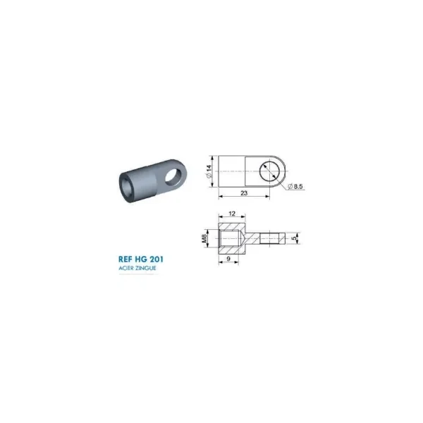 Chape à œil diamètre 8.5mm (chape M8-Acier-23mm)