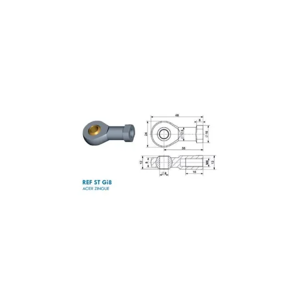 Chape à œil oscillante Diamètre 8mm (chape M8-acier-36mm)