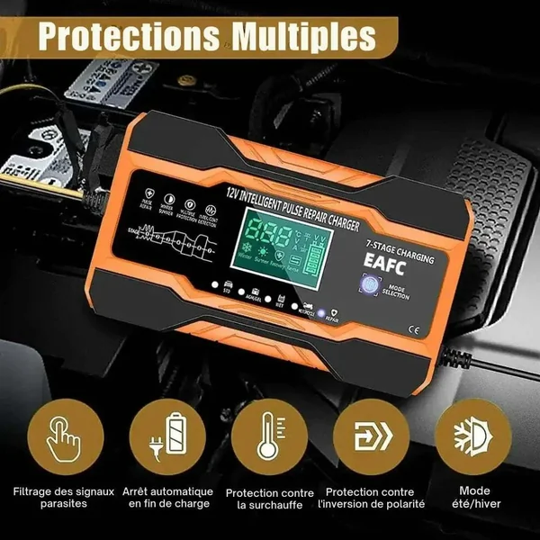 Chargeur de batterie de voiture 12V et 24V intelligent avec charge rapide