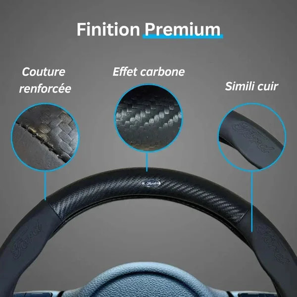 Couvre Volant Ford – Simili Cuir Effet Fibre de Carbone | Confort, Grip Antidérapant & Rénovation