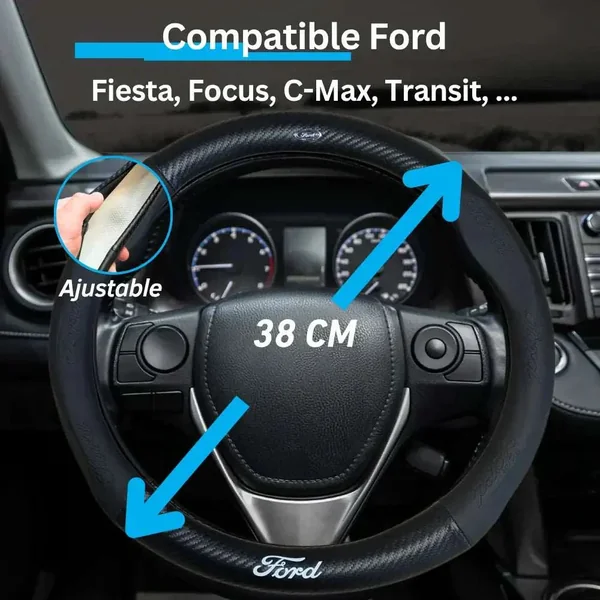 Couvre Volant Ford – Simili Cuir Effet Fibre de Carbone | Confort, Grip Antidérapant & Rénovation