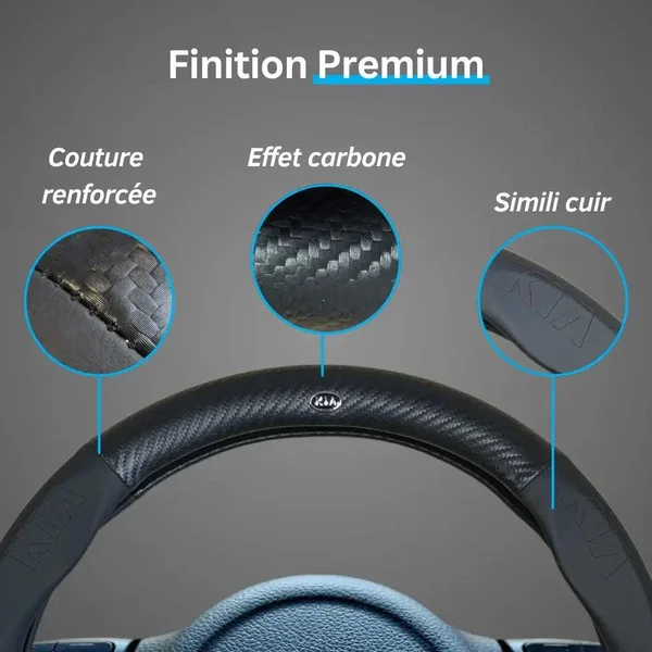 Couvre Volant Kia – Simili Cuir Effet Fibre de Carbone | Confort, Grip Antidérapant & Rénovation