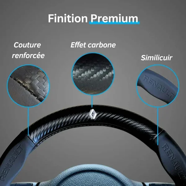 Couvre Volant Renault – Simili Cuir Effet Fibre de Carbone | Confort, Grip Antidérapant & Rénovation