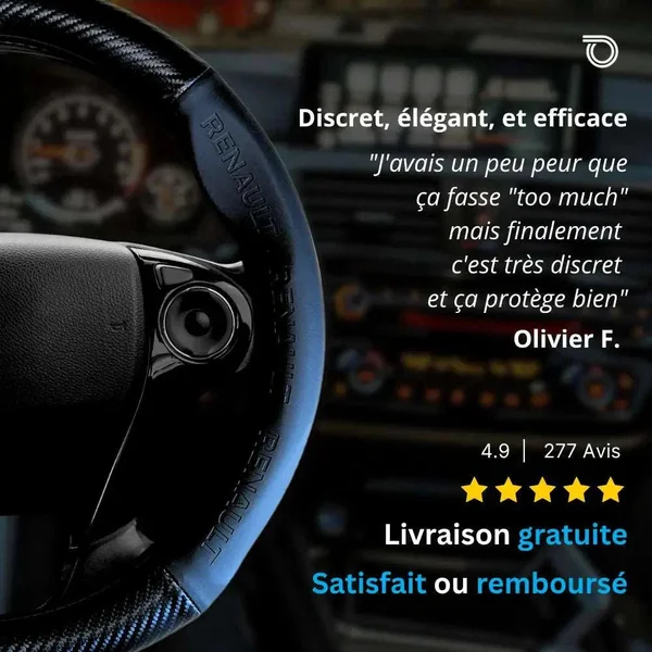 Couvre Volant Renault – Simili Cuir Effet Fibre de Carbone | Confort, Grip Antidérapant & Rénovation