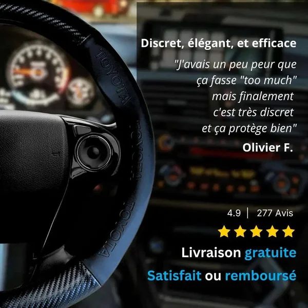 Couvre Volant Toyota – Simili Cuir Effet Fibre de Carbone | Confort, Grip Antidérapant & Rénovation
