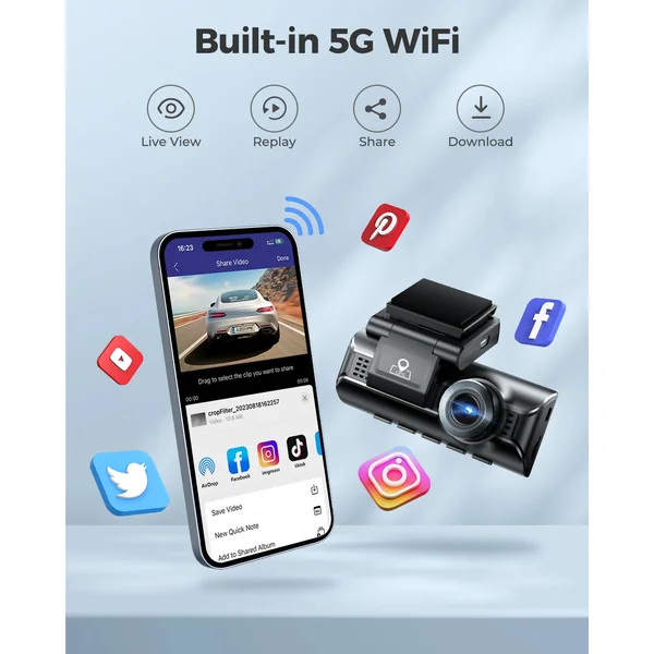 Dashcam AZDOME 4K 3 caméras Wifi GPS