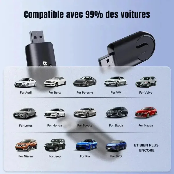 Dongle adaptateur sans fil USB & USB-C CarPlay & Android Auto