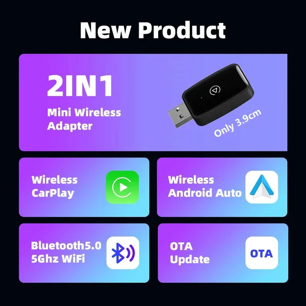 Dongle adaptateur sans fil USB & USB-C CarPlay & Android Auto