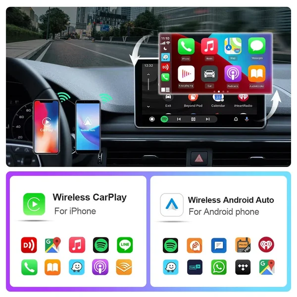 Dongle adaptateur sans fil USB & USB-C CarPlay & Android Auto