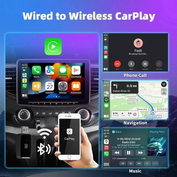 Dongle adaptateur sans fil USB & USB-C CarPlay & Android Auto