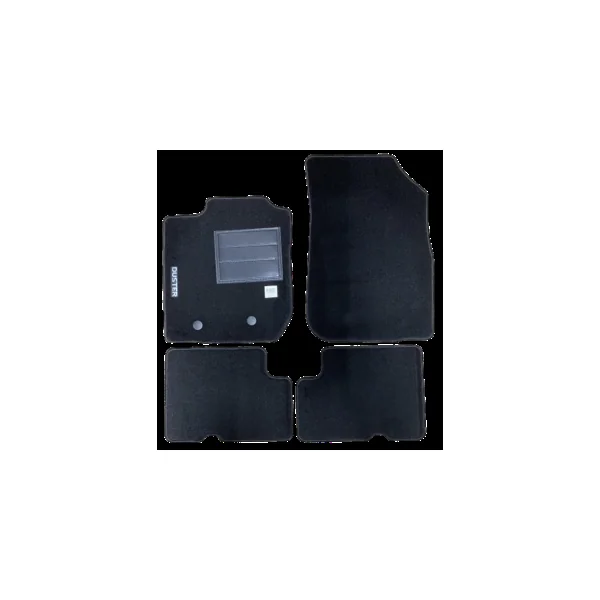 Kit 4 Tapis de sol Auto pour DACIA DUSTER I phase 2, 2013-2017, avec sigle DUSTER, moquette noire, avec CLIPS, Neuf