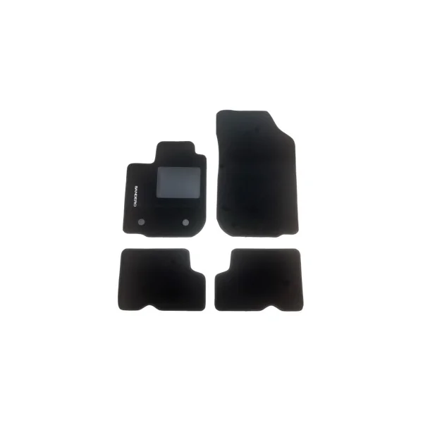 Kit 4 Tapis de sol Auto pour DACIA SANDERO I, 2008-2012, avec sigle SANDERO, moquette noire, avec CLIPS, Neuf