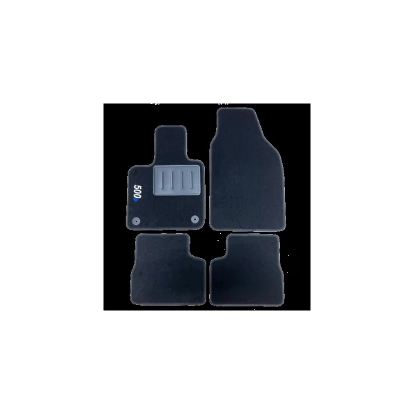 Kit 4 Tapis de sol Auto pour FIAT 500 ÉLECTRIQUE depuis 2020, avec sigle 500e, moquette noire, avec CLIPS, Neuf