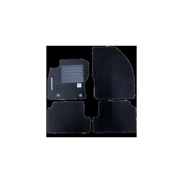 Kit 4 Tapis de sol Auto pour FORD FOCUS II phase 2, 2008-2011, avec sigle FOCUS, moquette noire, avec CLIPS, Neuf