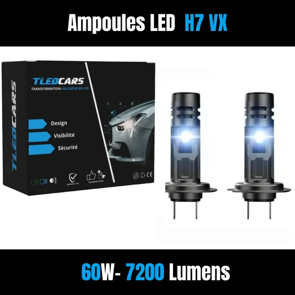 Kit Ampoules LED H7 Blanc Pur 6500 K Phares avants 72W - Feux de croisement - Renault Kadjar (2015-2022)