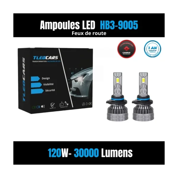 Kit Ampoules LED HB3-9005 Blanc Pur 6500 K Phares avants 72W – Feux de route - Jaguar S Type (1999-2008)