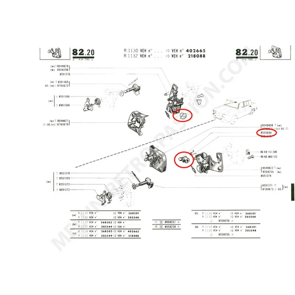 LOQUET DE CONDAMNATION DE PORTE ARRIERE RENAULT R8 R10 TOUS MODELES