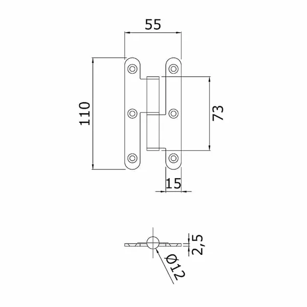 Paumelle en inox 110x55x2.5mm