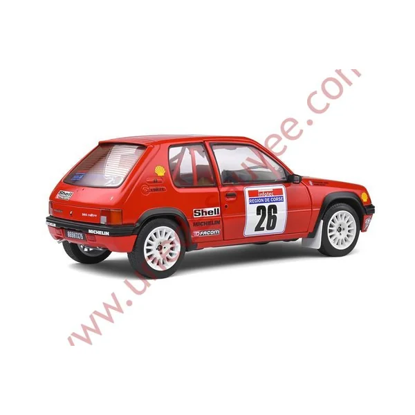 PEUGEOT 205 RALLYE PTS 1.3 1990 1/18 VOITURE MINIATURE SOLIDO TOUR DE CORSE ROUGE