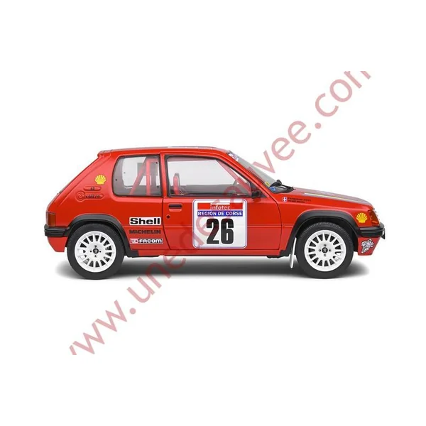 PEUGEOT 205 RALLYE PTS 1.3 1990 1/18 VOITURE MINIATURE SOLIDO TOUR DE CORSE ROUGE