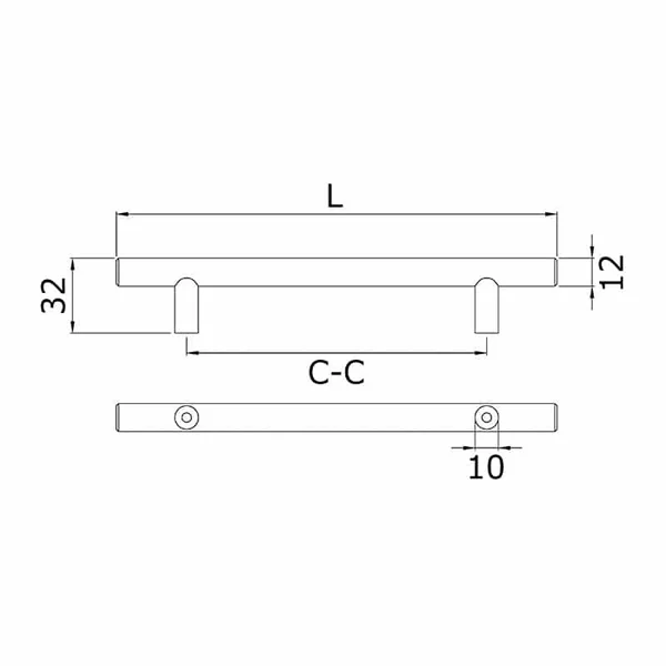 Poignée de meuble en T inox 316L D12mm