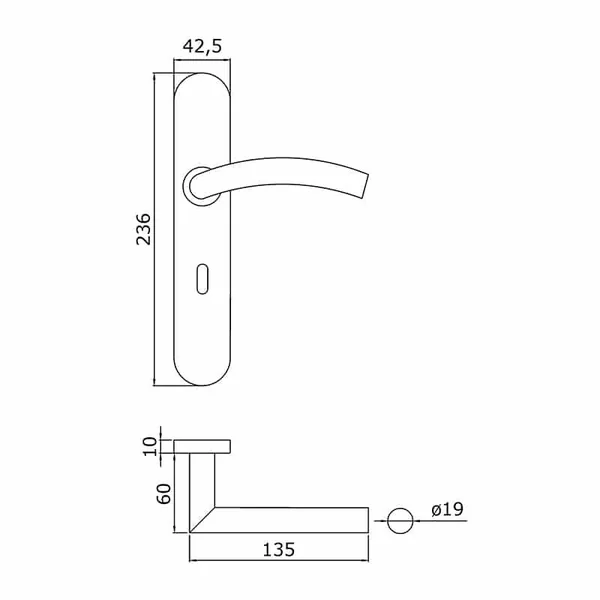 Poignées de porte intérieure clé L en inox Wave