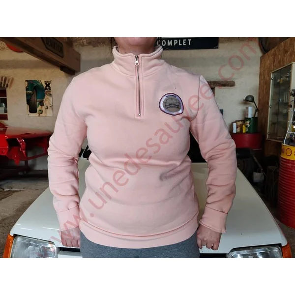 PULL ROSE ZIPPE BRODÉ ” UNEDESAUVEE ” MANCHE LONGUE HOMME ET FEMME XL