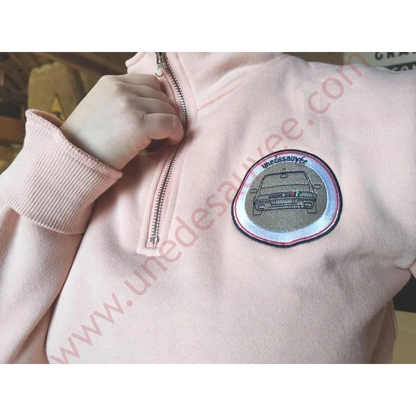 PULL ROSE ZIPPE BRODÉ ” UNEDESAUVEE ” MANCHE LONGUE HOMME ET FEMME XL