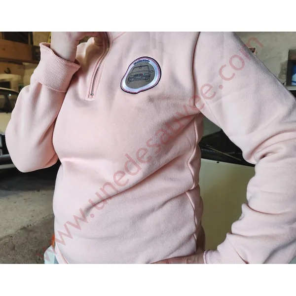 PULL ROSE ZIPPE BRODÉ ” UNEDESAUVEE ” MANCHE LONGUE HOMME ET FEMME XL