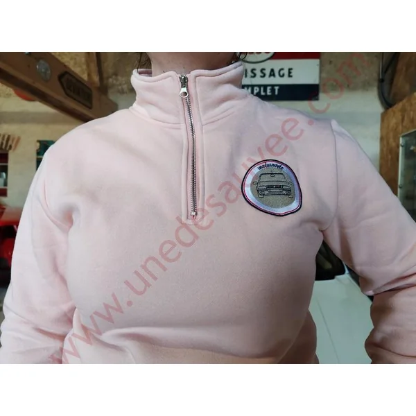 PULL ROSE ZIPPE BRODÉ ” UNEDESAUVEE ” MANCHE LONGUE HOMME ET FEMME XL