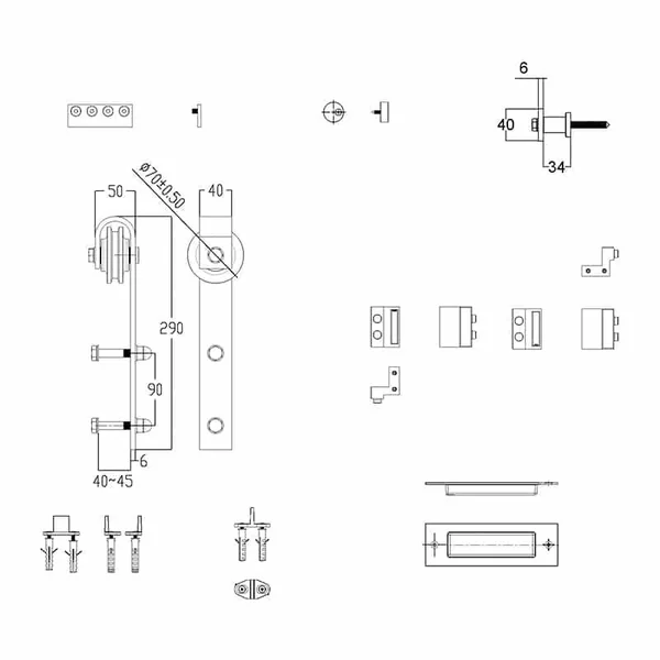 Rail porte coulissante en acier Bario 2 - kit complet