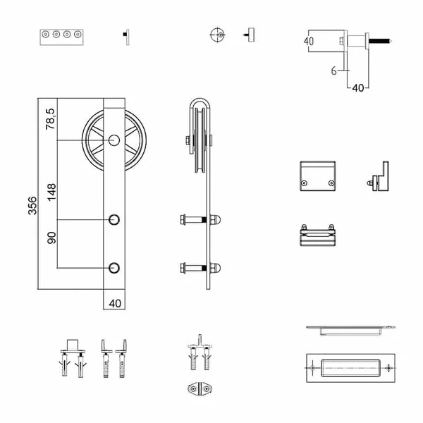 Rail porte coulissante en acier Bario 3 - kit complet