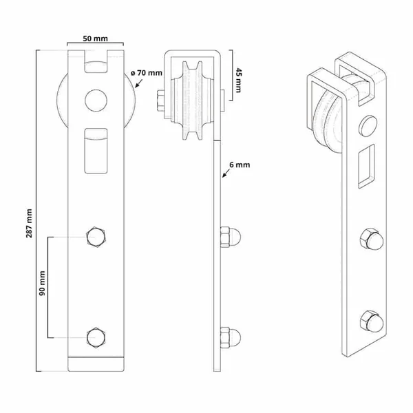 Rail porte coulissante en acier blanc Quadrat 2 - kit complet