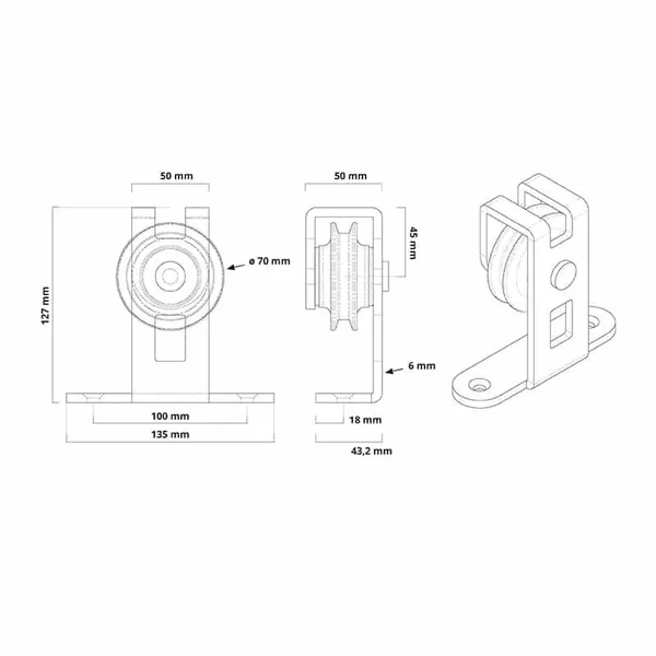 Rail porte coulissante en acier Quadrat 1 - kit complet