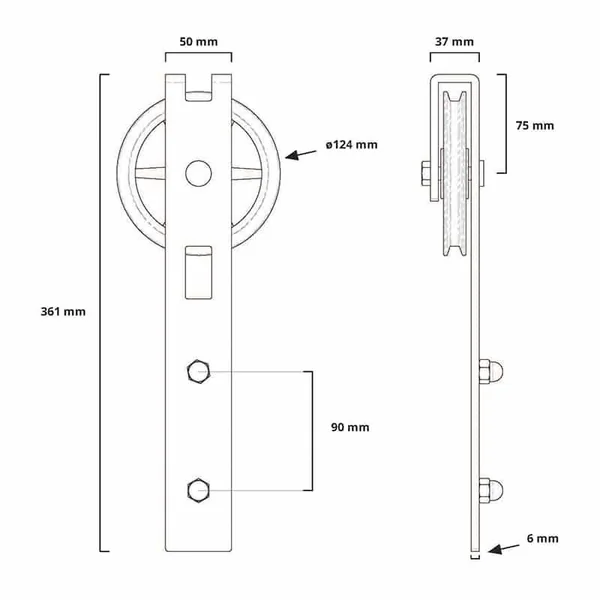 Rail porte coulissante en acier Quadrat 3 - kit complet
