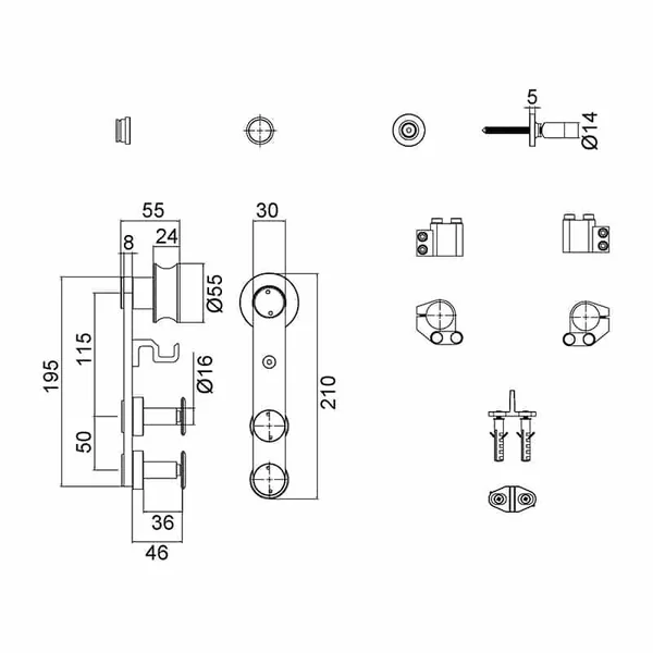 Rail porte coulissante en inox Soho 2 - kit complet