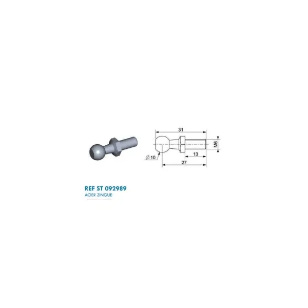 Rotule Inox diamètre 10mm (M6-Inox-27mm)