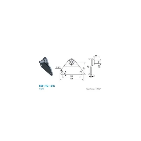 Support Inox type Platine Triangle pour chape à œil - 8mm