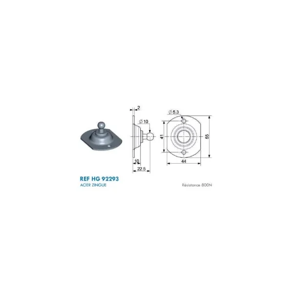 Support type Platine pour cage à rotule - 10 mm