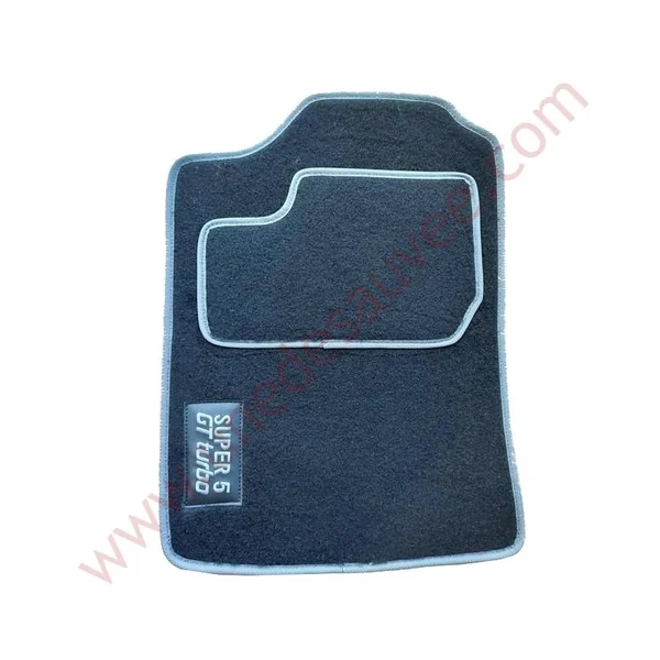 TAPIS SOL REVÊTEMENT MOQUETTE VELOURS NOIR ET BRODE GRIS RENAULT SUPER 5 GT TURBO